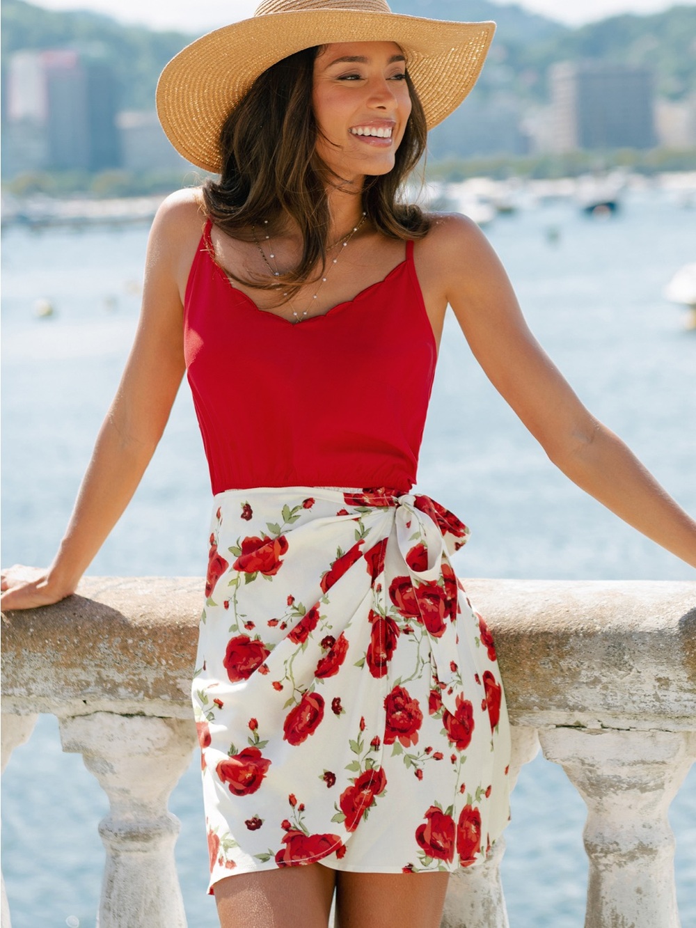 Cupshe White Mini Dress with Red Floral Print